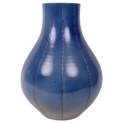 487 - WIM MUHLENDYK (1905 - 1986), large Westerwald salt glazed stoneware vase of baluster form, signed to... 