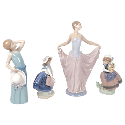 490 - 2 Lladro children with flowers, another, and a Lladro dancing girl, H30.5cm