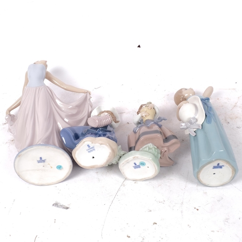 490 - 2 Lladro children with flowers, another, and a Lladro dancing girl, H30.5cm