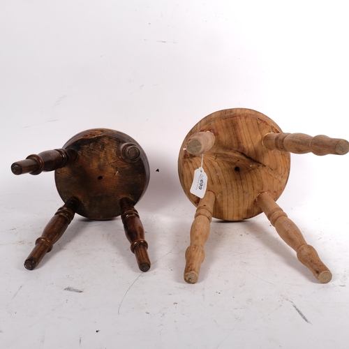 504 - A small Victorian elm stool and a pine stool (2)