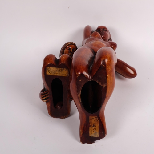 510 - 2 similar Vintage German pottery studies of nude girls, with original labels, tallest 36cm