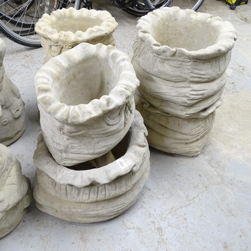 2696 - Three pairs of modern concrete sack design planters. largest 44x26x40cm.