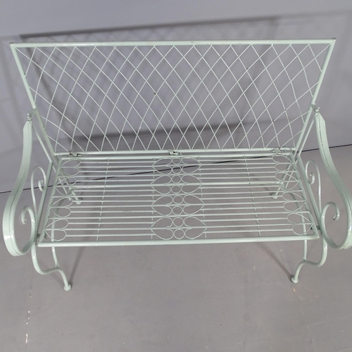 2710 - A painted wirework garden bench. 111x94x58cm.