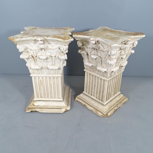 2712 - A pair of painted composite classical design pedestals, with acanthus leaf decoration. 60x71x48cm.