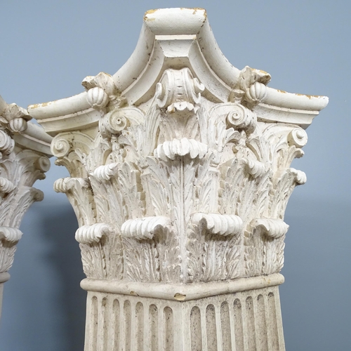 2712 - A pair of painted composite classical design pedestals, with acanthus leaf decoration. 60x71x48cm.