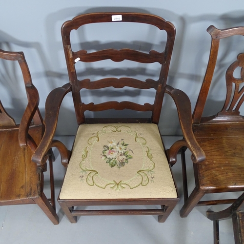 2716 - A pair of Chippendale style chairs, and three other dining chairs (5).