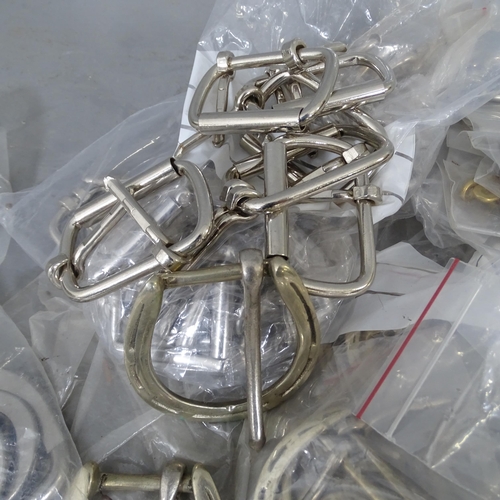 2726 - An assortment of brass and steel buckles, including fixed loop, roller, horse shoe buckles and Chica... 