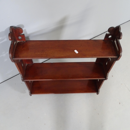 2754 - An antique mahogany Arts & Crafts style three-tier hanging shelf. 60x62x15cm.