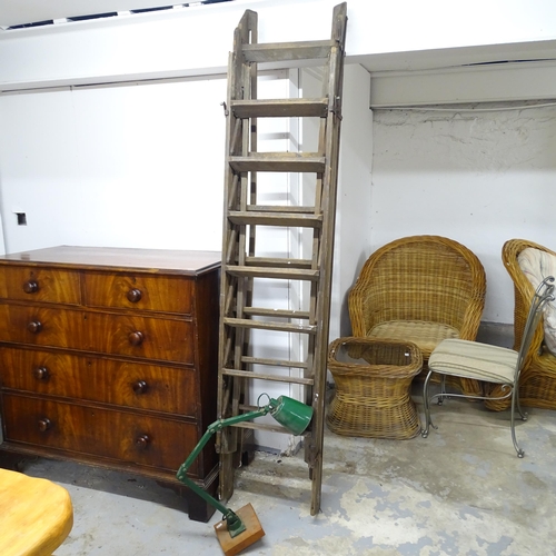 2762 - A vintage extending step ladder, and a bench light (2).