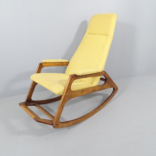 2029 - A mid-century beech and upholstered ULUV rocking chair.