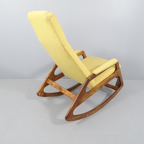 2029 - A mid-century beech and upholstered ULUV rocking chair.