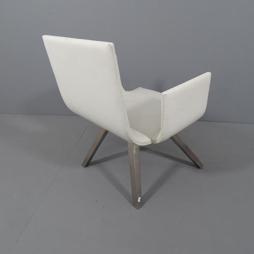 2039 - A contemporary design white leather lounge chair on steel legs.