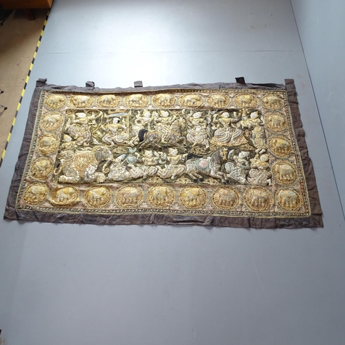 2325 - A Burmese Kalaga tapestry / wall hanging. Overall 270x139cm.