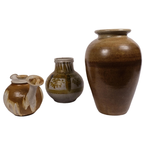 529 - 3 pieces of Studio pottery, including a large Aylesford vase, 36cm