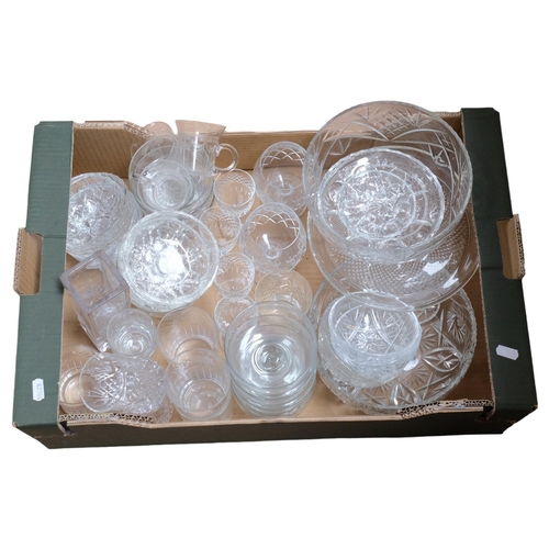 545 - Glass cake stand, bowls, drinking glasses, etc