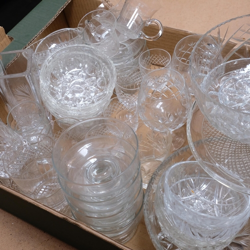 545 - Glass cake stand, bowls, drinking glasses, etc