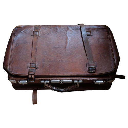 546 - SAC-VALISEA SOUFFLETS - an early 20th century French leather suitcase, with chrome mounts, L60cm, la... 