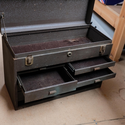 549 - A Vintage portable metal toolbox with drawers, L51cm