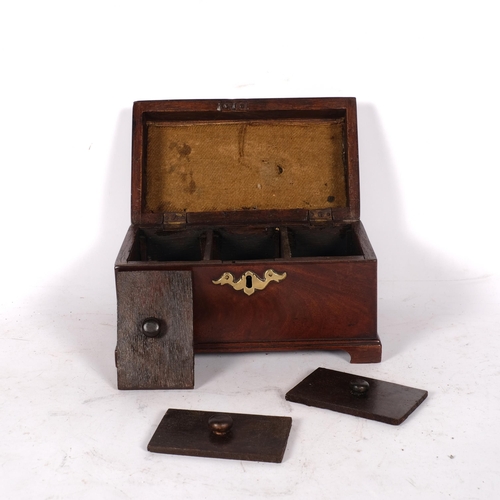 590 - An Antique mahogany tea caddy with fitted interior and brass mounts, 23cm