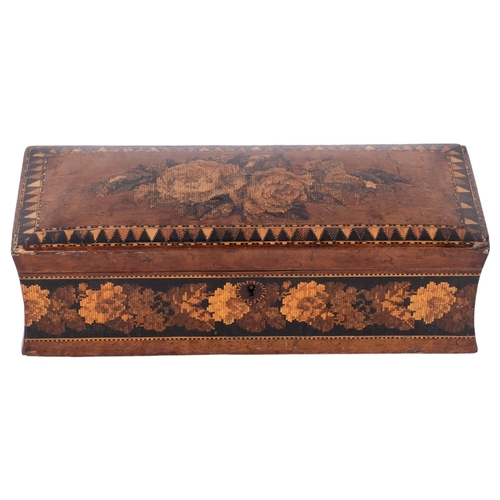 595 - A Victorian Tunbridge Ware glove box, L25cm, floral decoration and triangular border