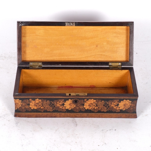 595 - A Victorian Tunbridge Ware glove box, L25cm, floral decoration and triangular border