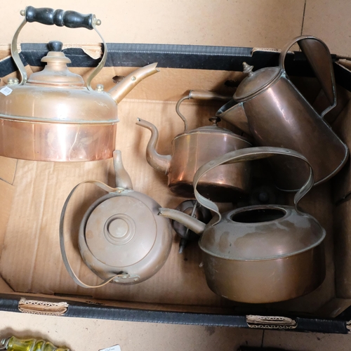 690 - Victorian and other copper kettles, coffee pot, hot water jug etc