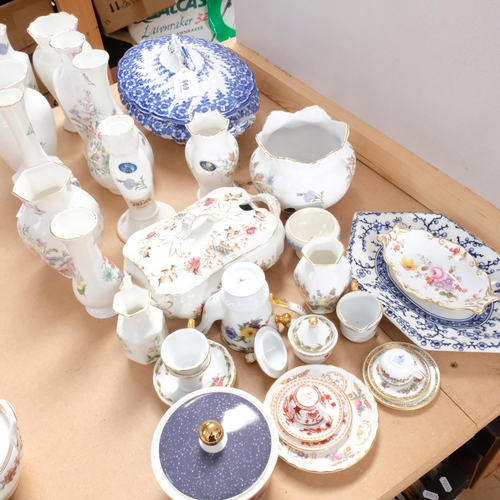 698 - Ainsley vases, tallest 19cm, 2 tureens and covers, miniature Coalport teaware etc