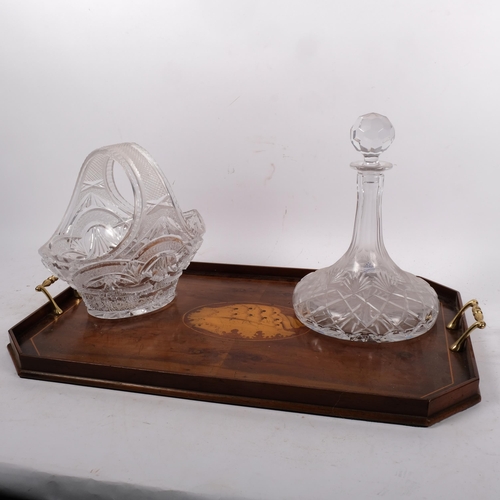 709 - A cut-glass basket centrepiece display, and a Polish part lead crystal spirit vessel/decanter, H28cm... 