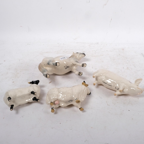 717 - A group of 4 ceramic animals, including a Beswick pig, a Beswick sheep and ram, and a Royal Doulton ... 