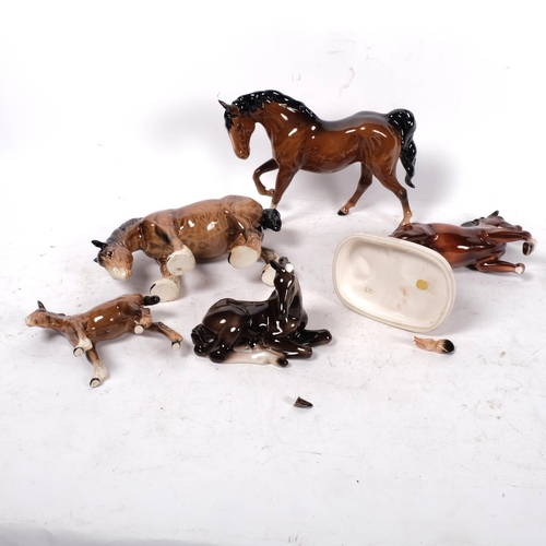 730 - Beswick Shire horse and foal, Royal Doulton Bay horse, and 2 others (both A/F)