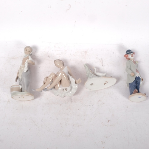 749 - A Lladro clown, 21.5cm, and 3 NAO figures