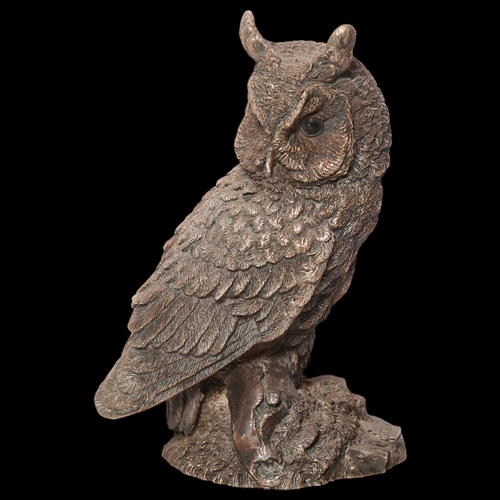 1004 - COMYNS - a fine silver-clad long-eared owl, H13cm, with label to the underside