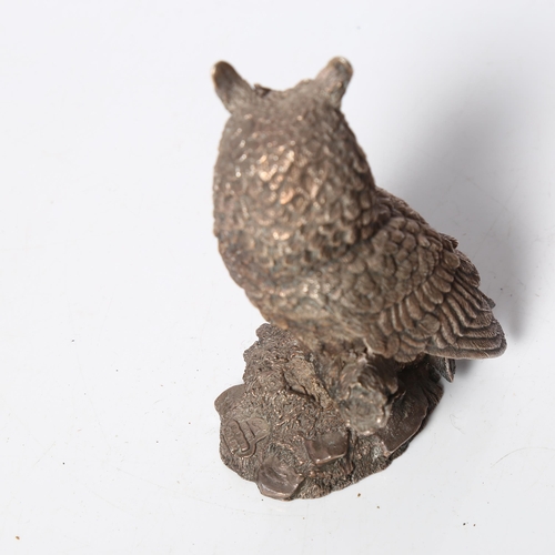 1004 - COMYNS - a fine silver-clad long-eared owl, H13cm, with label to the underside