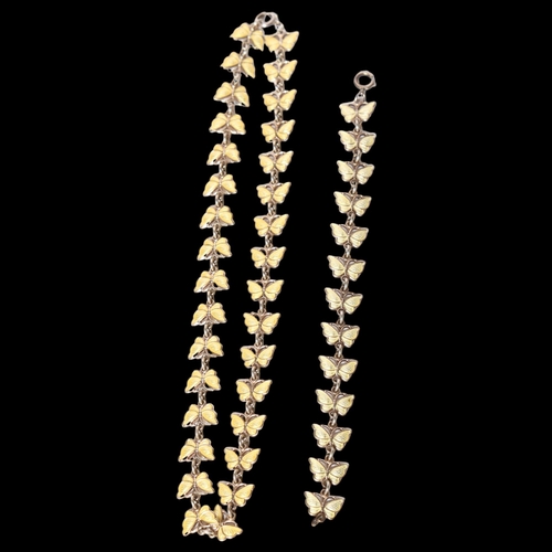 1006 - VOLMER BAHNER (1912 - 1995) - a Danish silver and yellow enamelled butterfly design necklace, L37cm,... 