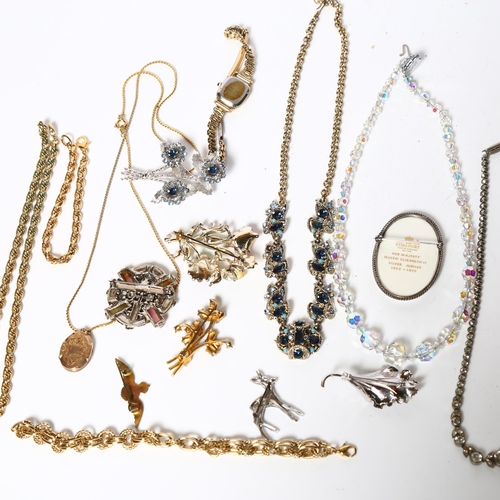 933 - A collection of Vintage costume jewellery, including a stone set necklace, a gilt-metal locket, spra... 