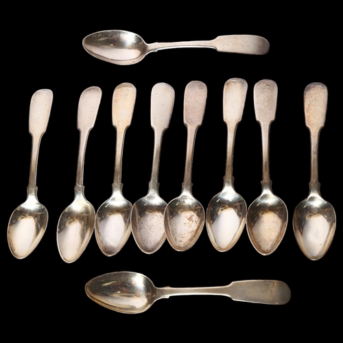 970 - A set of 10 William IV silver Fiddle pattern teaspoons, hallmarks for Newcastle 1826, 5.7oz, maker's... 