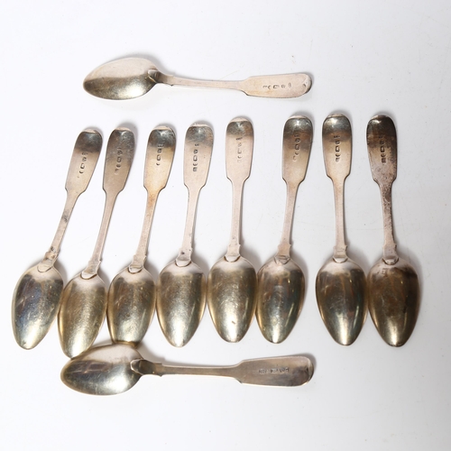 970 - A set of 10 William IV silver Fiddle pattern teaspoons, hallmarks for Newcastle 1826, 5.7oz, maker's... 