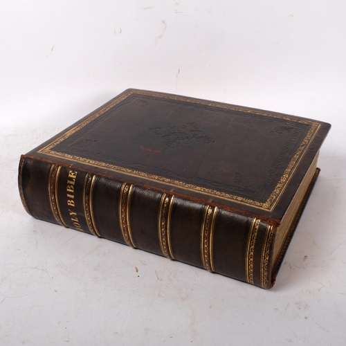 790 - A Victorian leather-bound family Bible, illustrated with engravings, with Memoire of the Rev John Br... 