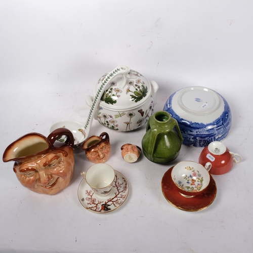 791 - A Portmeirion tureen cover and ladle, a graduated set of 3 Royal Doulton character jugs, Ainsley cab... 