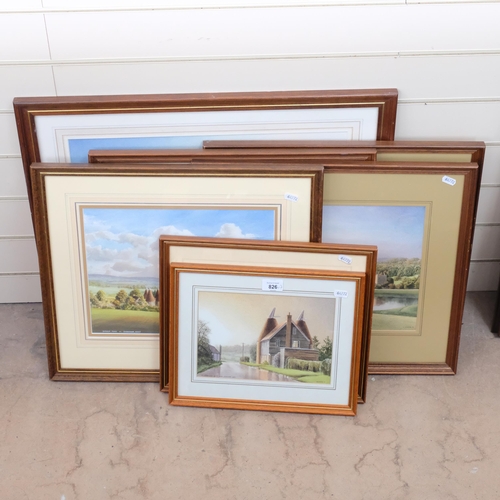 826 - A group of framed watercolours by Nick Hatton, various Sussex and Kent landscapes and historic build... 