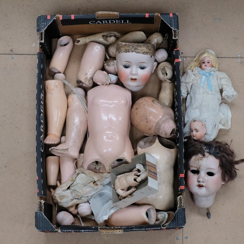 844 - Various Vintage doll's porcelain heads, including Armand Marseilles, and composition bodies and limb... 