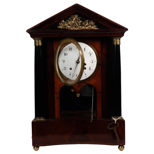 506 - A 19th century mahogany and walnut cased Biedermeier bracket clock with 8-day repeat movement striki... 