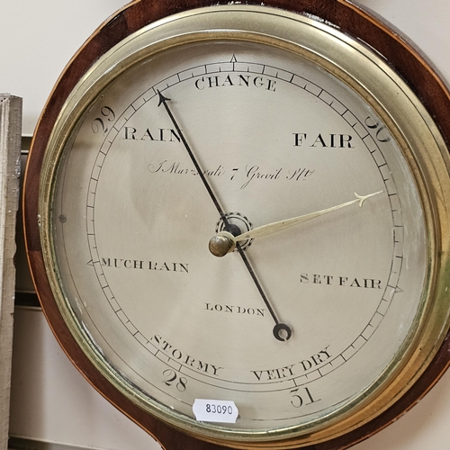 835 - An inlaid mahogany wheel barometer, by J Marzorati of 7 Grevil Street London, circa 1800