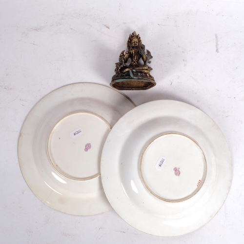 604 - WITHDRAWN - Eastern brass deity 13cm, and 2 Royal Worcester soup plates