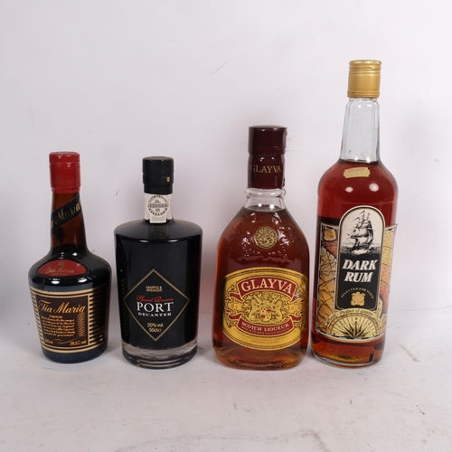 609 - A bottle of White Rum, Port, Glayva Scotch liqueur, Gin etc