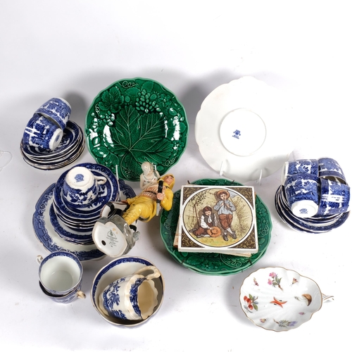 612 - Royal Doulton Lifeboat Man, Willow pattern tea set, Victorian Majolica plates, Herend dish, 3 Victor... 