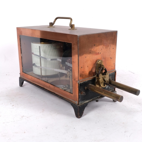 633 - A copper-cased barograph, with brass carrying handle, H19cm