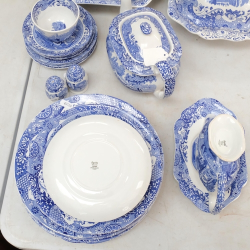 639 - Spode Italian pattern blue and white dinnerware, including 2 vegetable tureens, sauceboat on stand, ... 