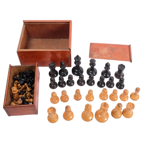 664 - Various boxwood Staunton pattern chess pieces, all unmarked, no full set