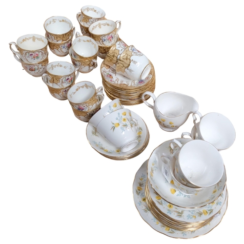 665 - A set of Victorian porcelain cups and saucers, with painted and gilded floral decoration, and a Colc... 